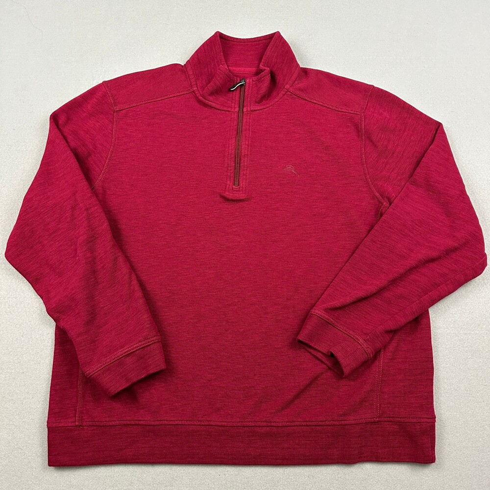 Tommy Bahama Sweater Men Large Red Solid 1/4 Zip Pullover Sailfish Casual Top L